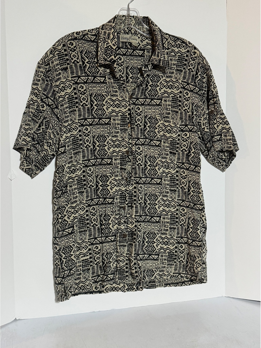Kenny Flower Bali Nana Hawaiian Shirt Mens M Tribal Batik